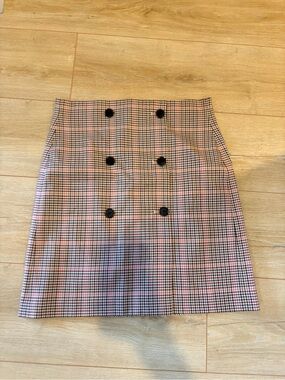 RW&CO. Pink Checked Double-Breasted Mini Skirt sz 6